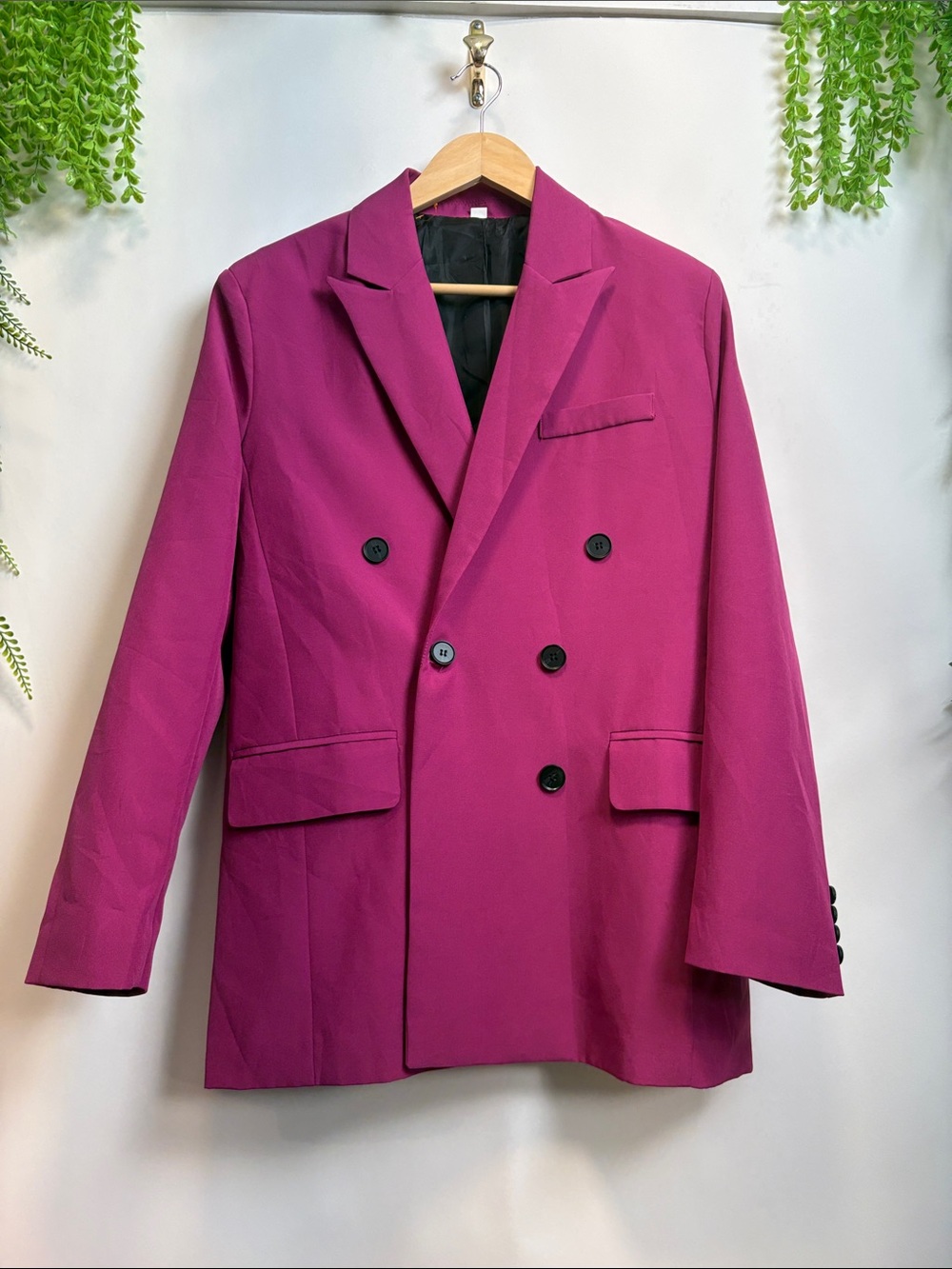 SHEIN Magenta Double-Breasted Blazer